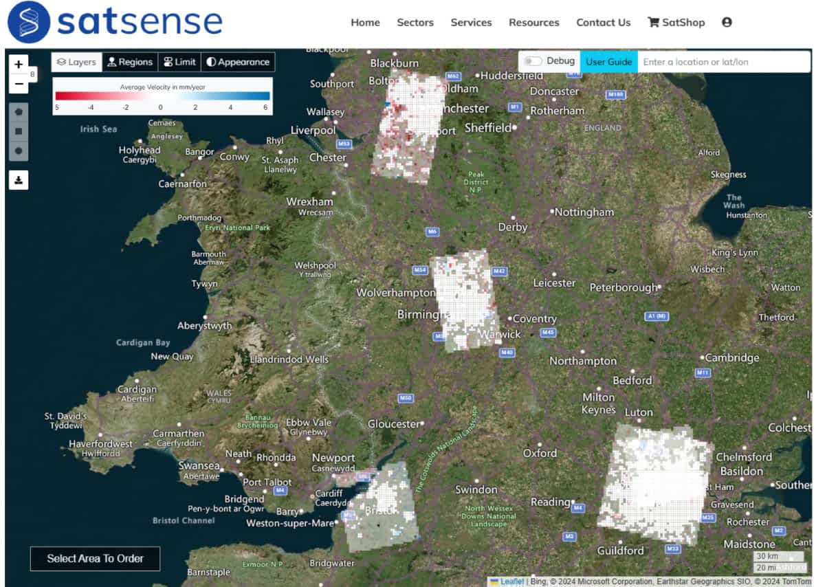 Birmingham Bristol London Manchester InSAR high resoution data