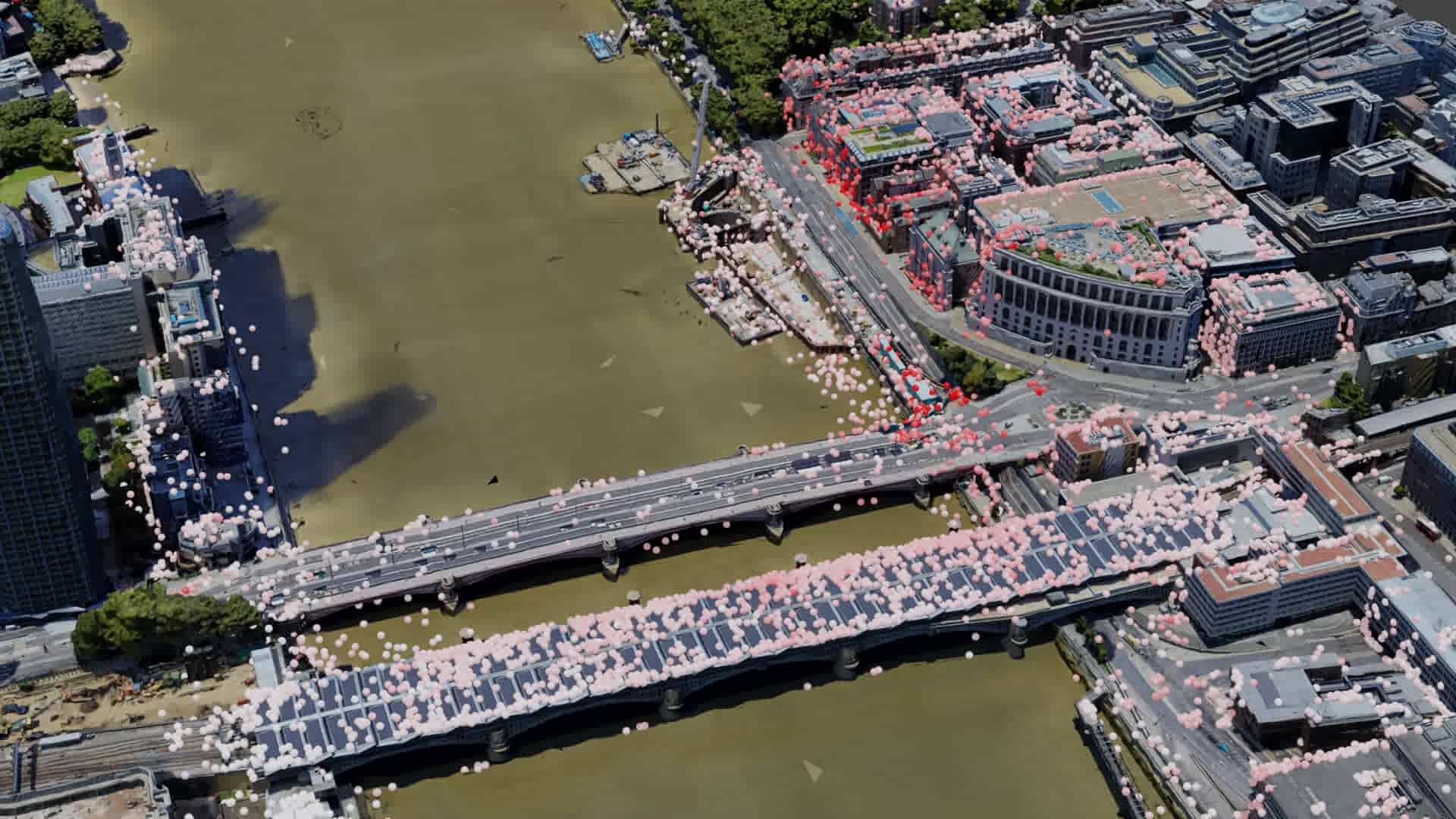 Sky footage of bridge with points overlay
