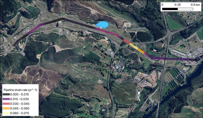 Strain rate of a pipeline that crosses a geothermal field in New Zealand