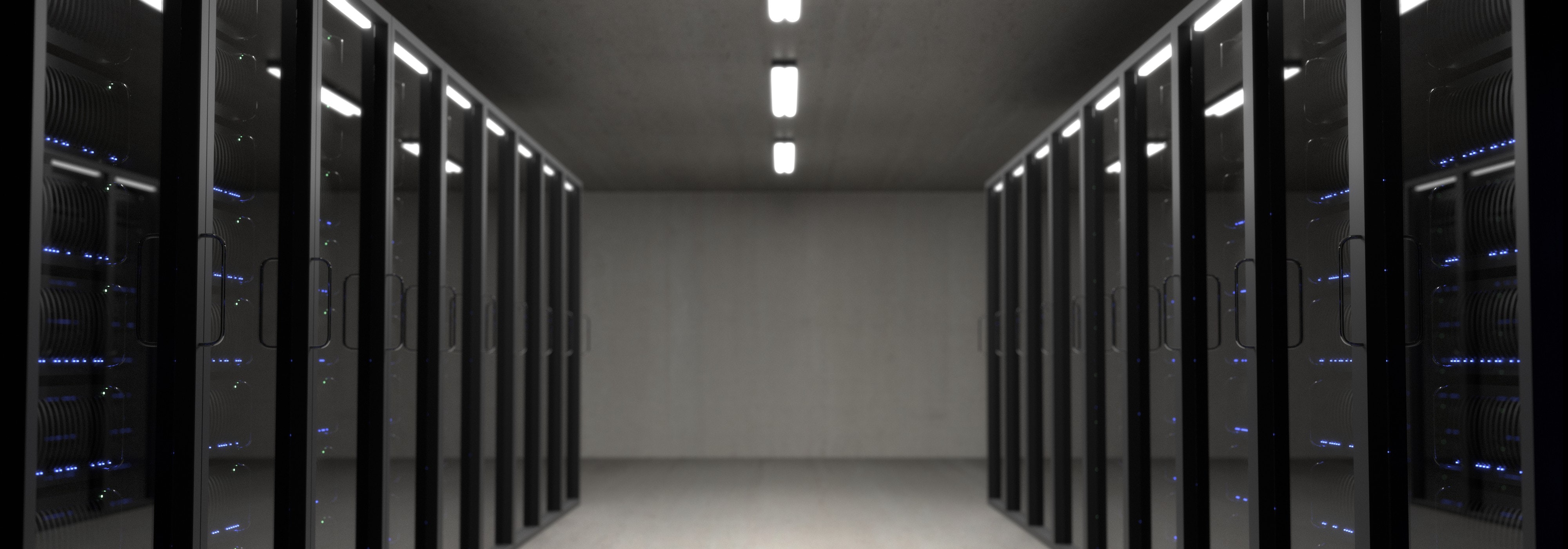 A server room with multiple servers, showing SatSense's capability to process millions of InSAR data points every week