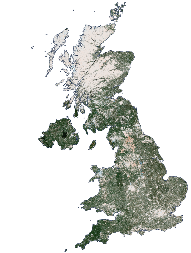 The UK's map from a top view indicating countrywide mapping