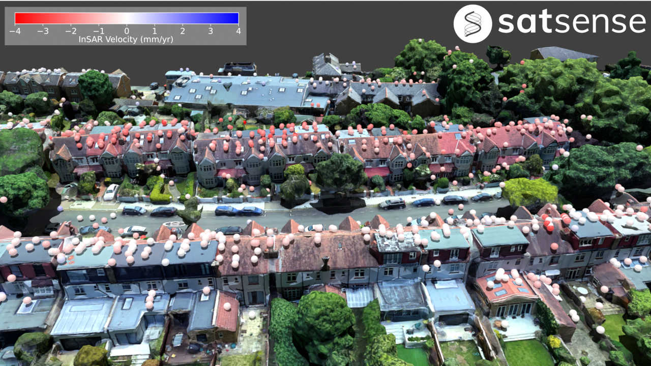 3d Map of a residential area showing capability and coverage of high resolution InSAR data