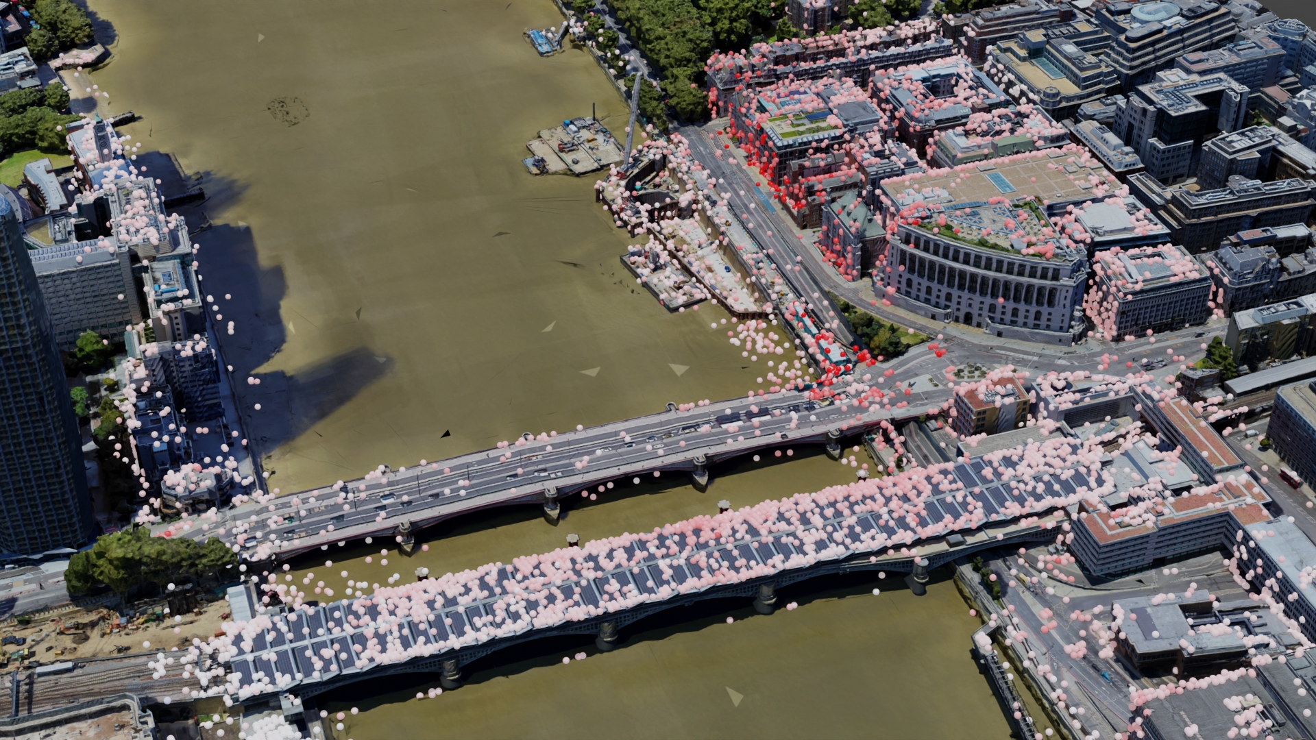 London's Blackfriar's bridge with high-resolution InSAR data points plotted on it